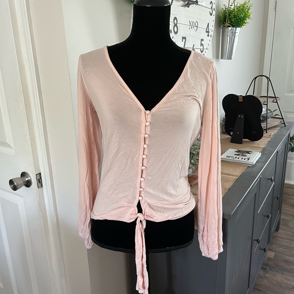 Venus Pink Buttoned Tie Front Blouse